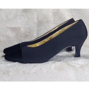 Vintage Cassandra Black on Black Spool Heel Pumps